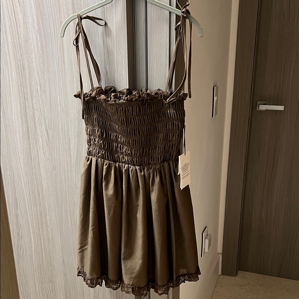 NWT $228 REVOLVE Grand Street Studio  brown mini dress L - Picture 2 of 10
